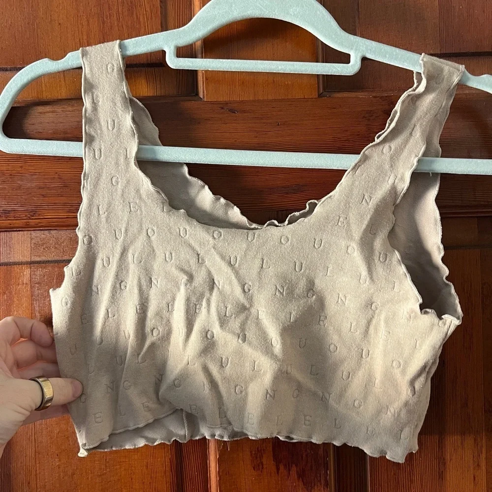 Lounge Logo Knit Crop Top Bralette | Y2K Cozycore Soft Girl Beige | Size L - Picture 4 of 6